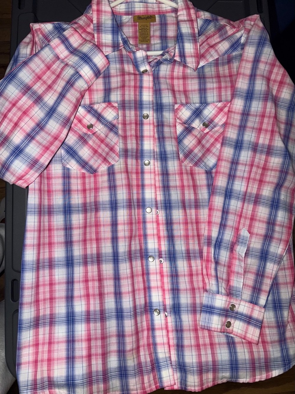 Wrangler Pink and Blue Plaid Snap-Front Women's Button-Down Shirt